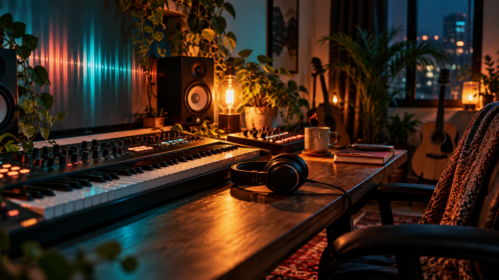 Microphone and recording equipment in a music studio